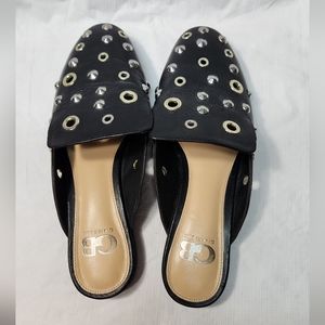 GIANNI BINI 8 Mules Slip On Slides Trend Setta Black Leather Studded Flat Shoes